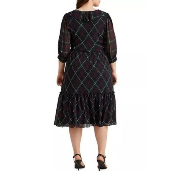 LAUREN RALPH LAUREN  Puffed Sleeve Plaid Georgette Dress - NWT - Size 6 - Picture 4 of 4